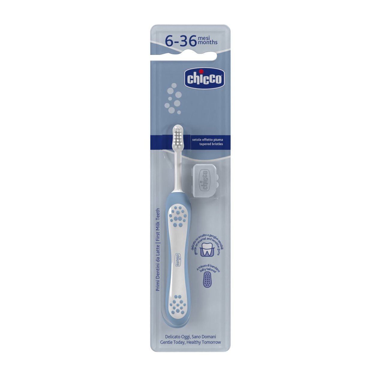 Chicco Spazzolino Primi Denti Da Latte 6-36M Colore Azzurro, 1 Pezzo