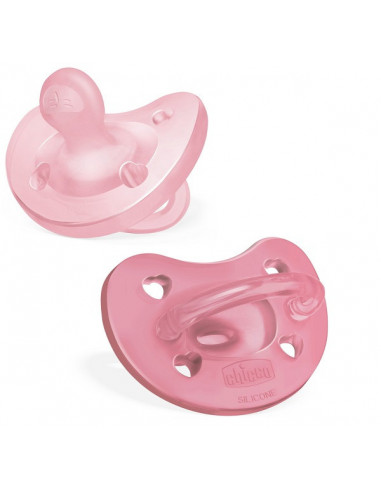 Chicco PhysioForma - Succhietto Gommotto 6-16M Soft in Silicone Rosa, 2 Pezzi