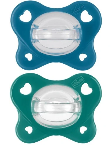 Chicco Physioforma - Dual Soft Succhietto Gommotto 16-36M Azzurro, 2 pezzi
