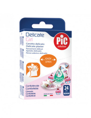 Pic Delicate Girl - Cerotto Artsana 19x72 mm antibatterico per la pelle sensibile, 24 pezzi