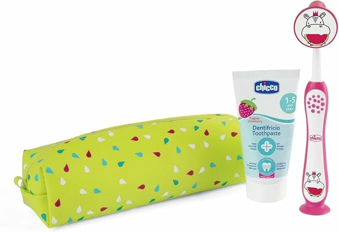 Chicco Set Dentale 3-6 Anni Spazzolino Rosa + Dentifricio Gusto Fragola 50ml