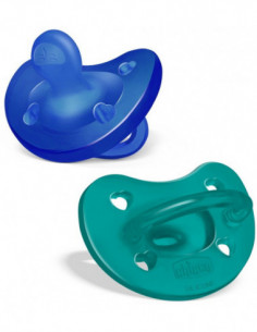 Chicco PhysioForma - Succhietto Gommotto 6-16M Soft Silicone Verde Blu, 2 Pezzi