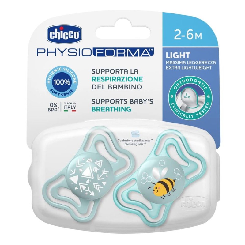 Chicco PhysioForma - Light Succhietto 2-6M Tettarella in Silicone Azzurro, 2pz