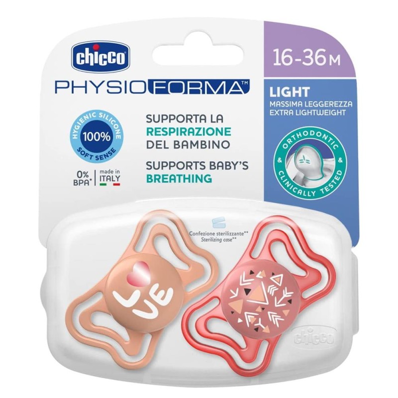 Chicco PhysioForma - Light Succhietto 16-36M Tettarella in Silicone Rosa, 2pz