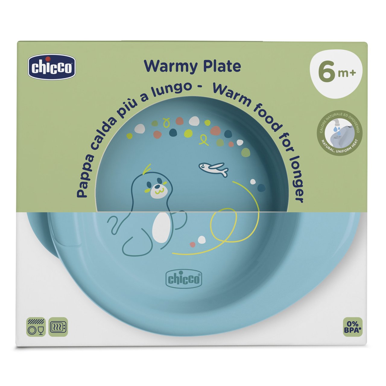 Chicco Warmy Plate Piatto per Pappa Calda 6m+ Azzurro, 1 pezzo